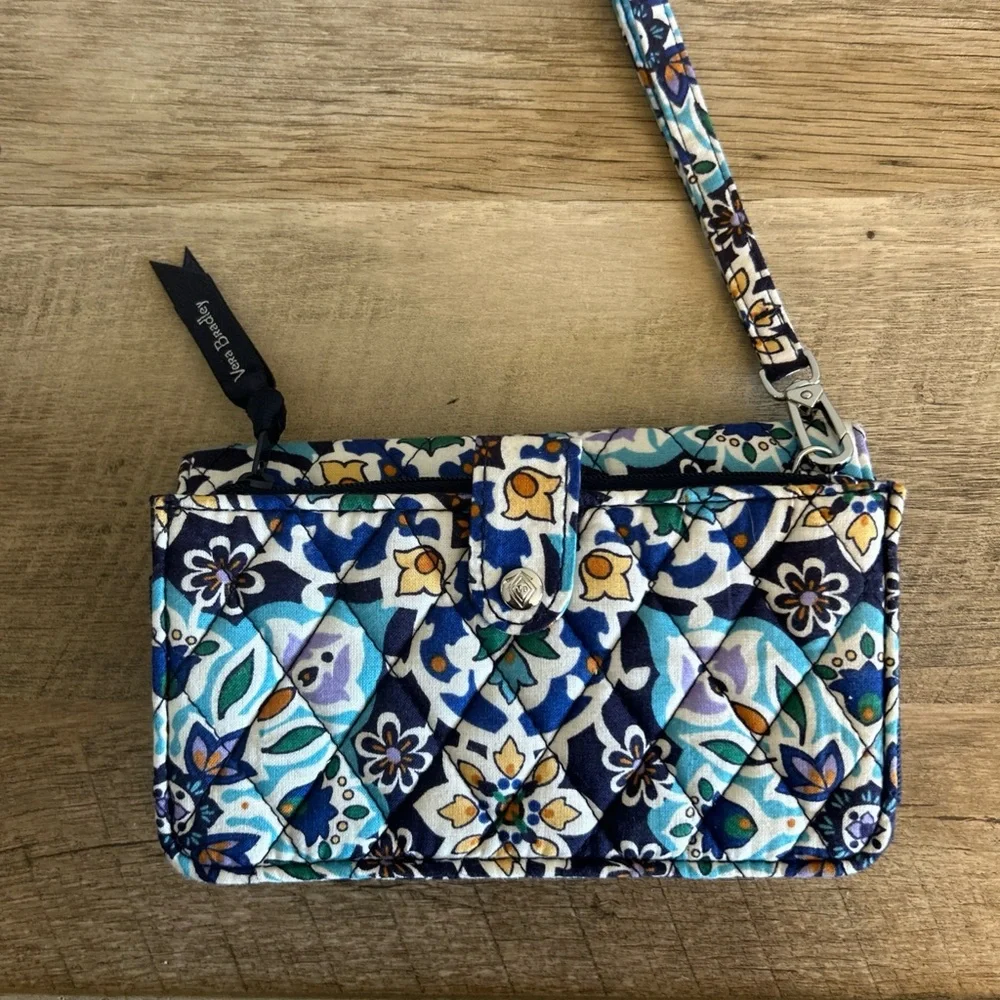 Vera Bradley RFID Wallet Crossbody‎ - Lisbon Medallion Cool Print Colorful